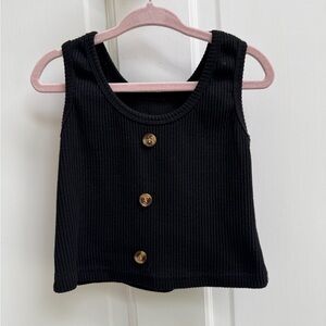 Black 3T Girls Ribbed Crop Tank Top Blouse with Buttons